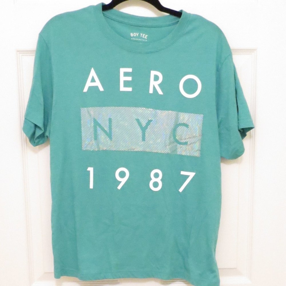 Aeropostale Tee Green  Girls Juniors Size Large (Aero NYC 1987)